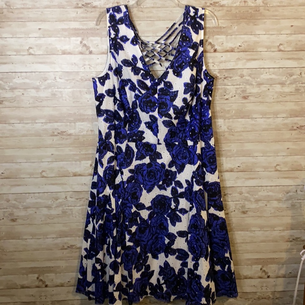 Adrianna Papell Size 18W Blue and white floral sleeveless dress